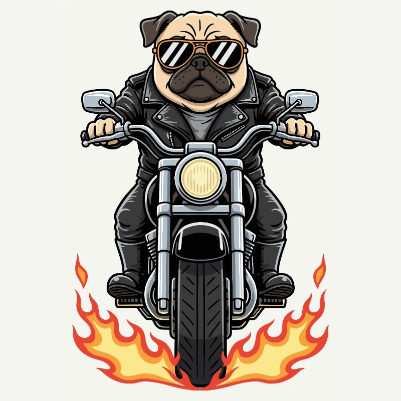 Cool Biker Pug Motorcycle Flames