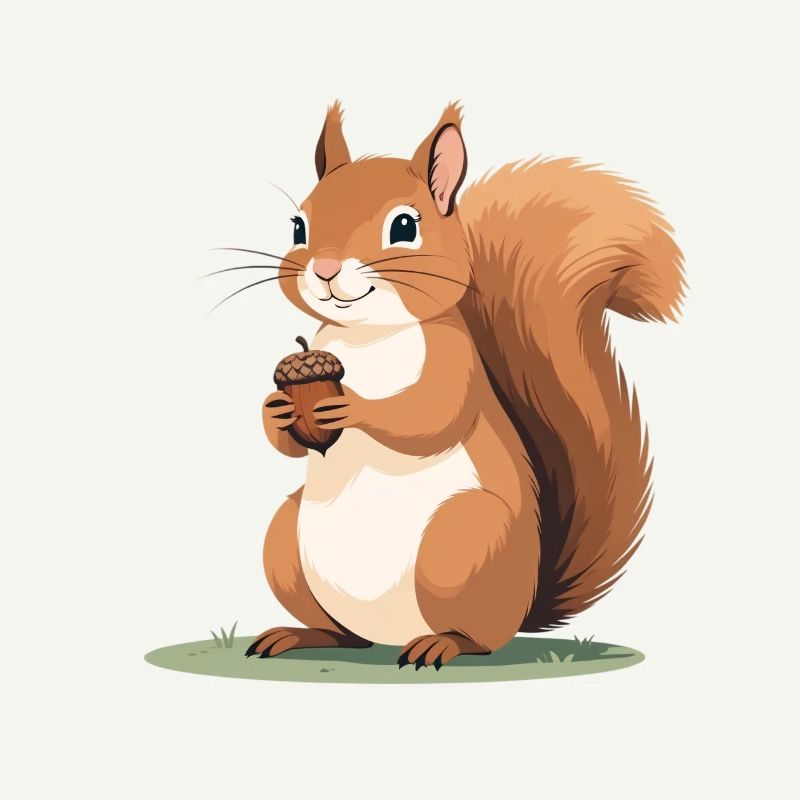 Eichhörnchen mit Eichel Karikatur