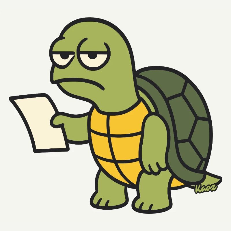 Langsame Schildkröte mit Papier