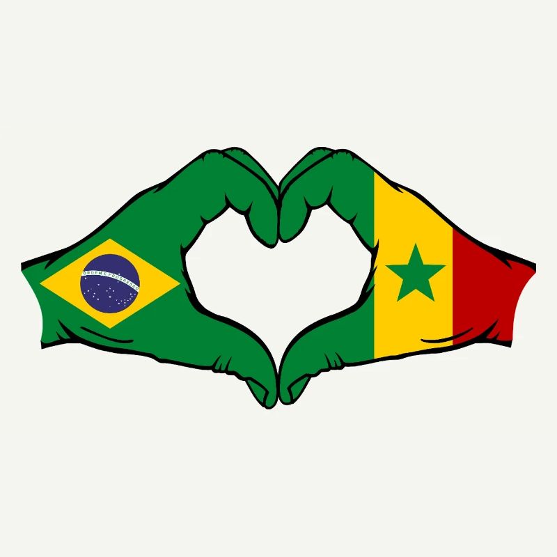 Brésil Sénégal Drapeau Mains Coeur Forme