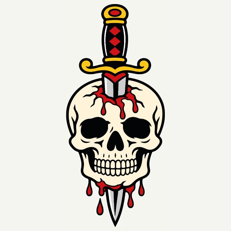 Skull pierced by tattoo style dagger