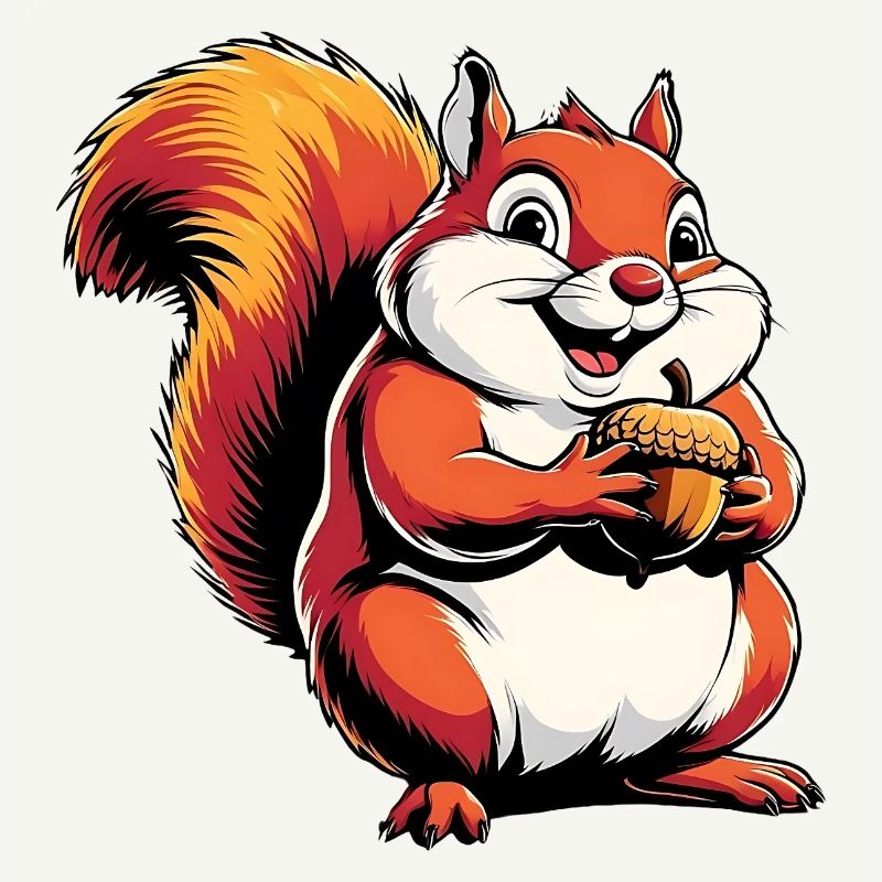 Witziger Eichhörnchen CartoonMit Eichel
