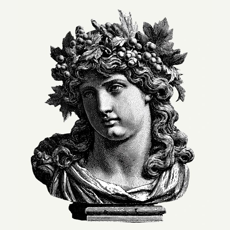 Buste antique de Bacchus – Gravure classique 