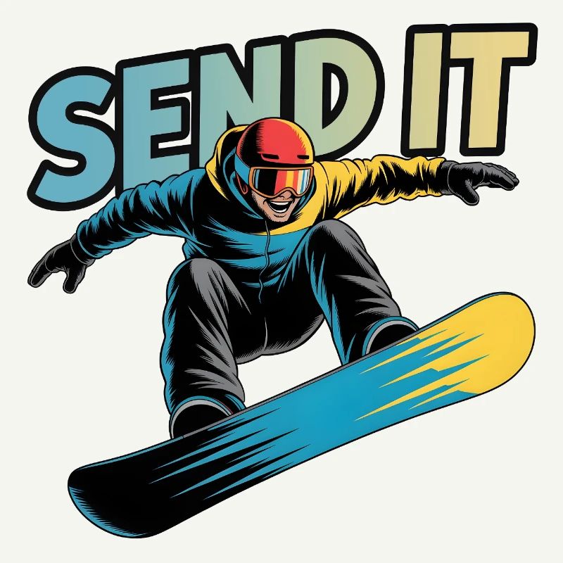Snowboard Send It Action Comic Wintersport