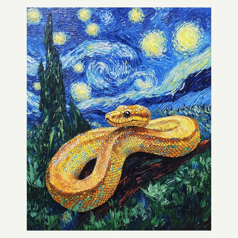 Snake Python Van Gogh Style Starry Night