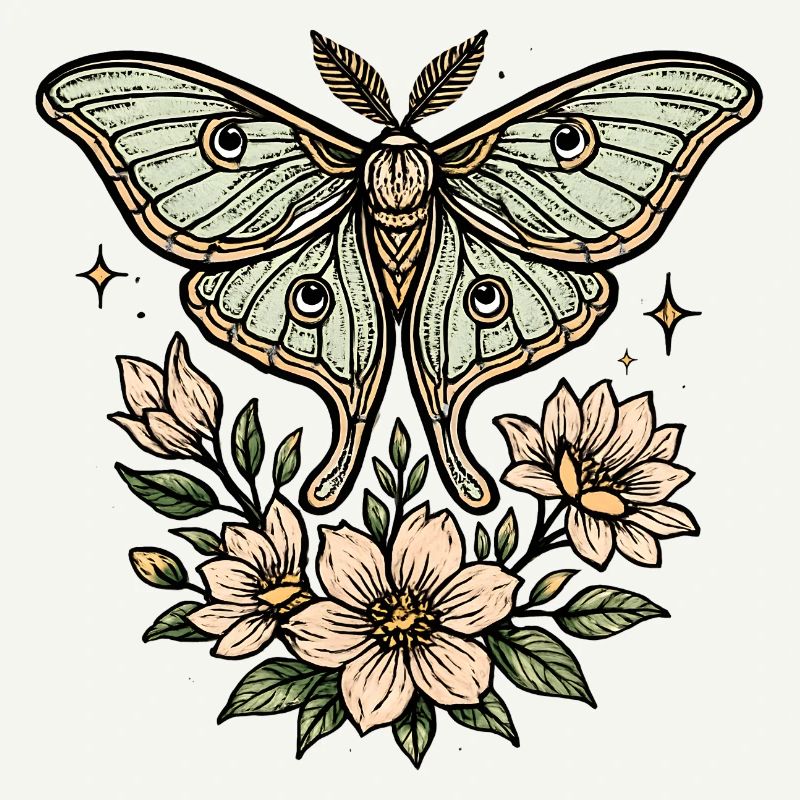 Moth with flower bouquet