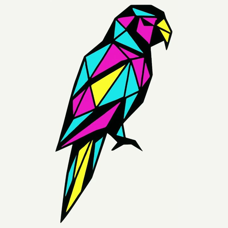 Geometric parrot low poly CMYK bird