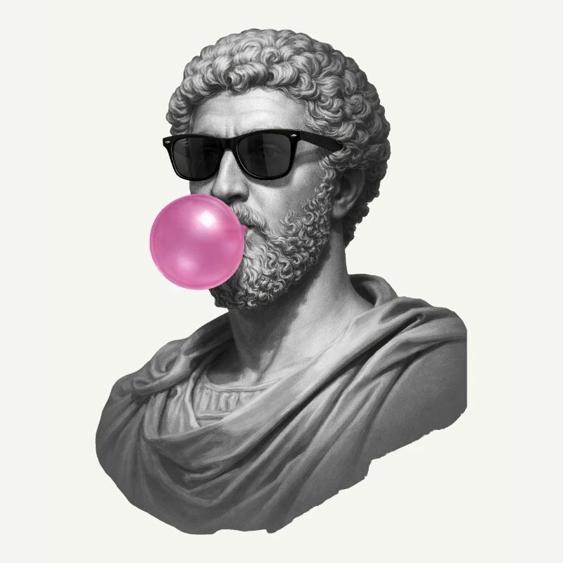 Marcus Aurelius with chewing gum and sunglasses