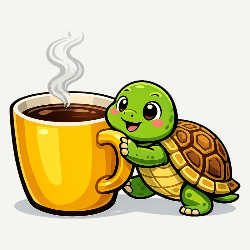 Kaffeeturtle mit dampfendem Becher