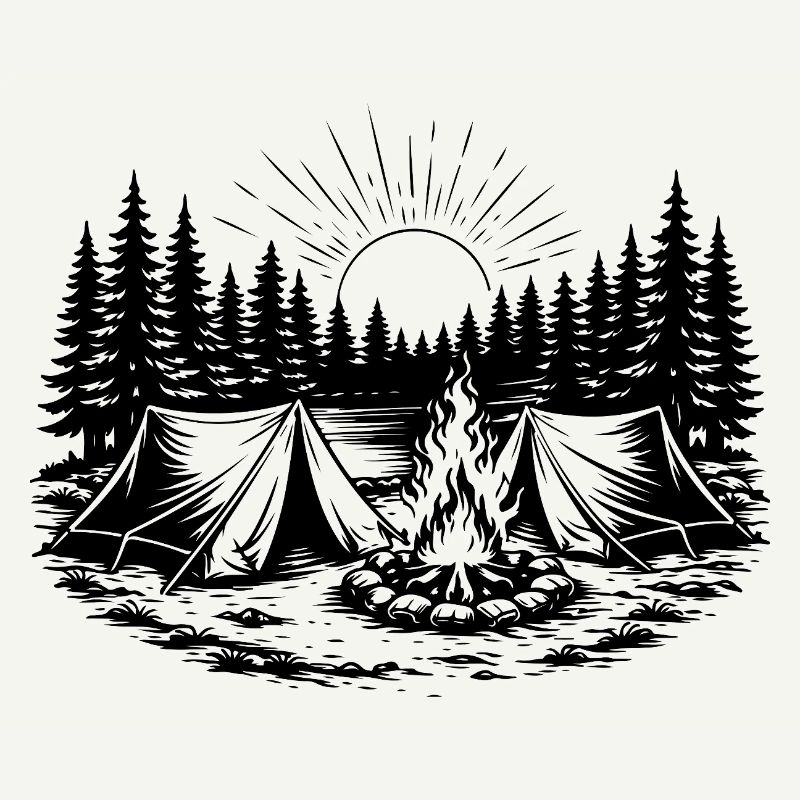 Paysage forestier de tentes de camping