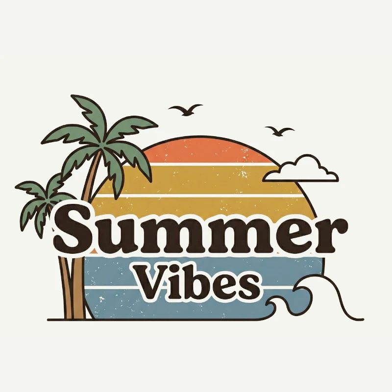 Summer Vibes Retro Sunset Beach Scene