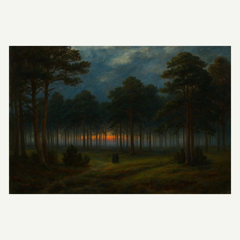 Abenddämmerung im dunklen Wald