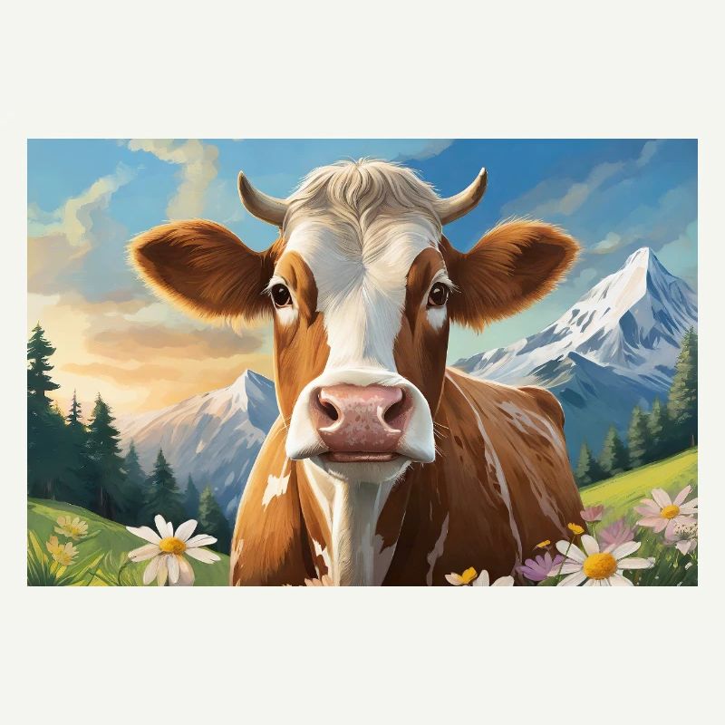 Vache joyeuse dans le panorama alpin