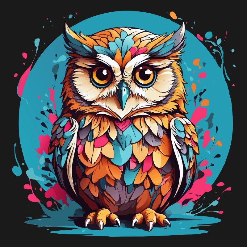 Liebenswerte Eule auf Farbklecksen