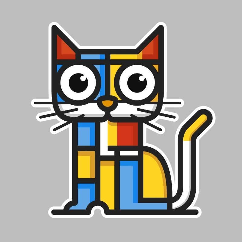 Bunte Illustration einer kubistischen Katze.
