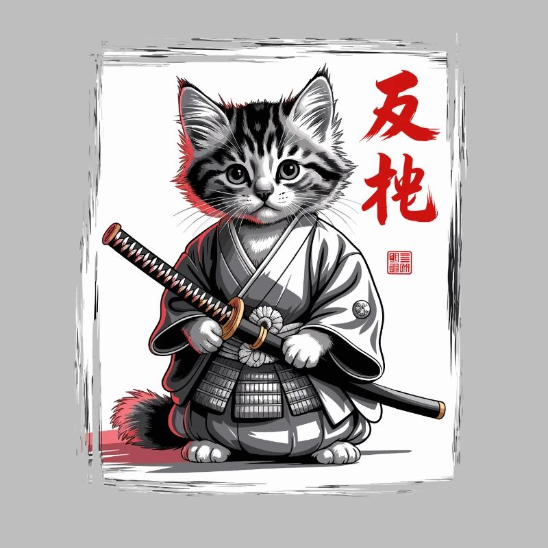 Samurai Katze Lustiges Kätzchen, Japanischer Kunst