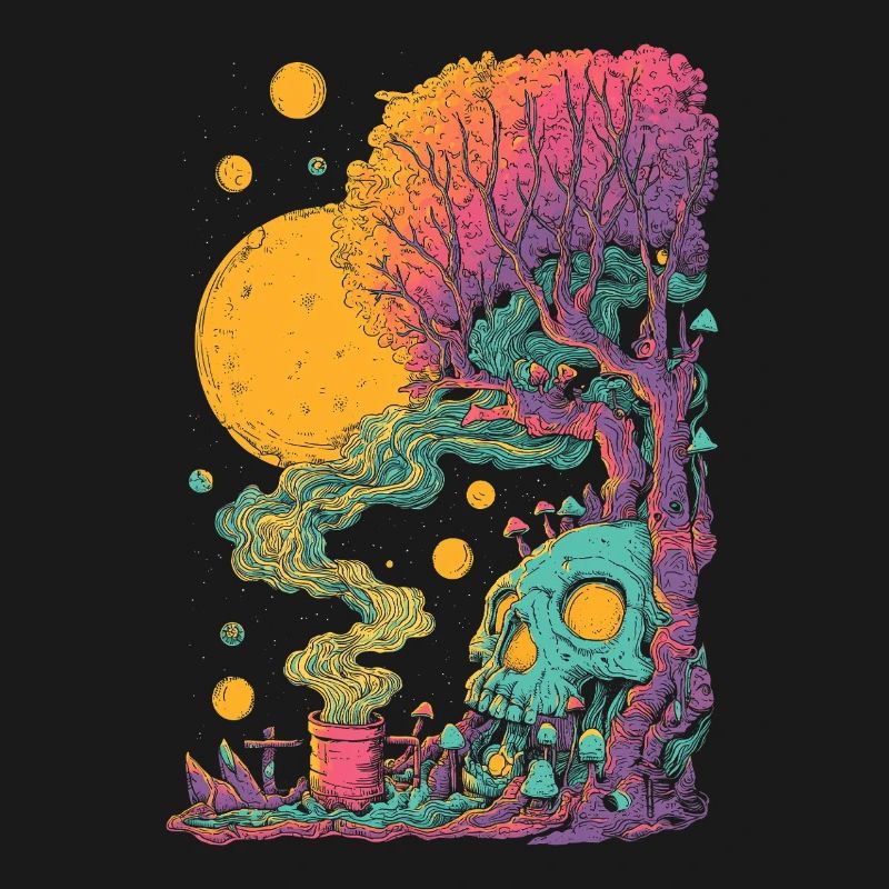 Crâne d’arbre psychédélique dans le cosmos