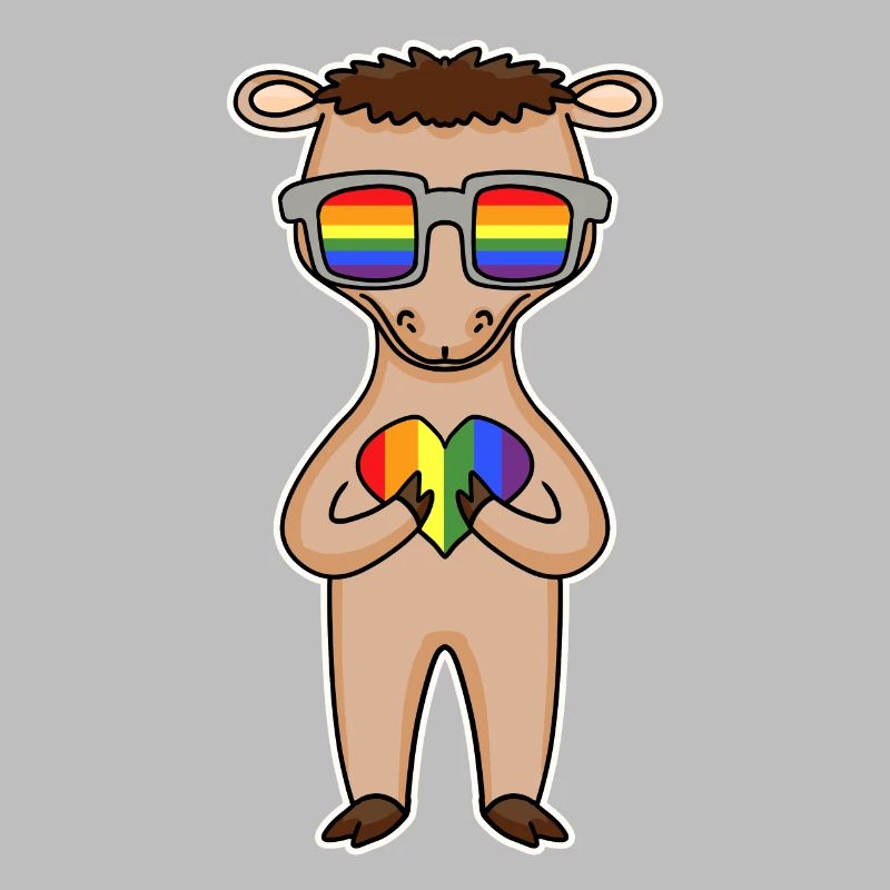 Regenbogen - Kamel mit Brille und Herz