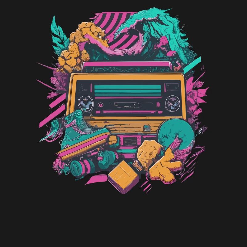 Retro cassette player with a psychedelic nature