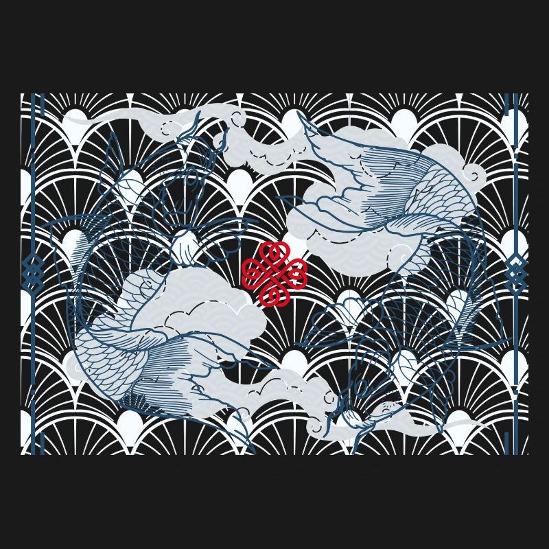 Koi fish in blue wave pattern japan koi