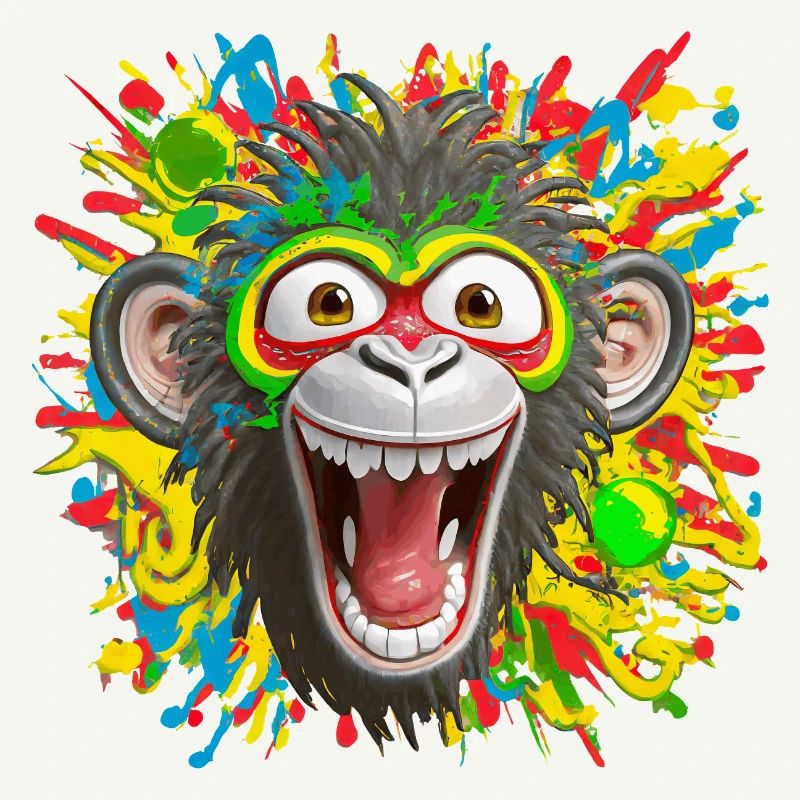 Portrait/Tête de Singe Rasta Coloré Eclaté de Rire