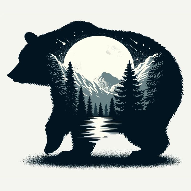Bears Silhouette Wilderness Full Moon Night