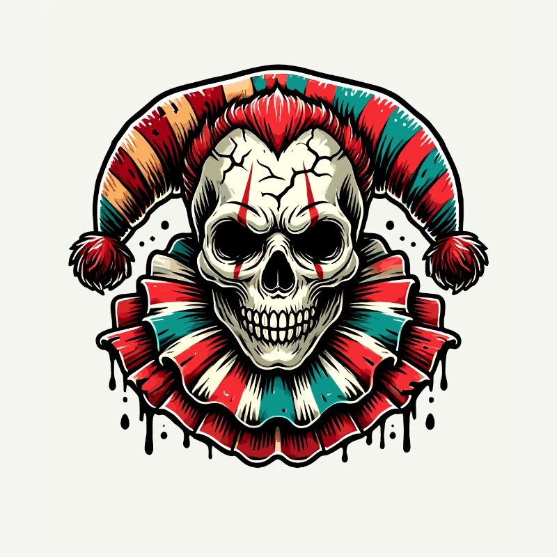 Gruseliger Totenkopf Narr Bunt Horror Clown Hallowee