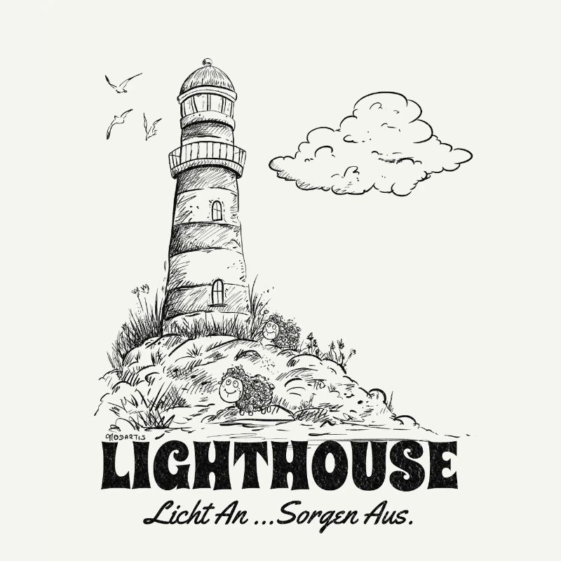 Leuchtturm Sketch Meer Urlaub Spruch