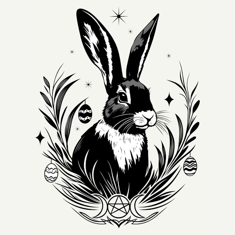 Ostara Bunny with Triple Moon and Pentagram