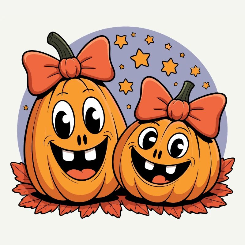 Pumpkin duo with bows cartoon