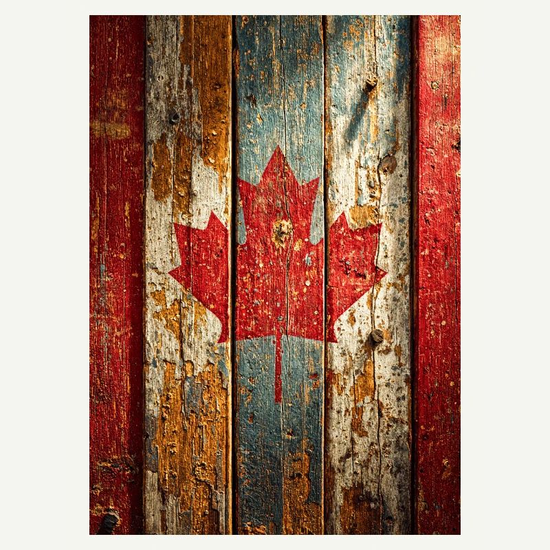 Drapeau rustique en érable sur bois patiné, drapeau canadien