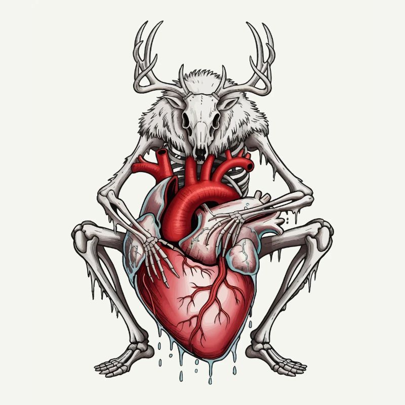 Anatomischer Hirsch mit blutendem Herz