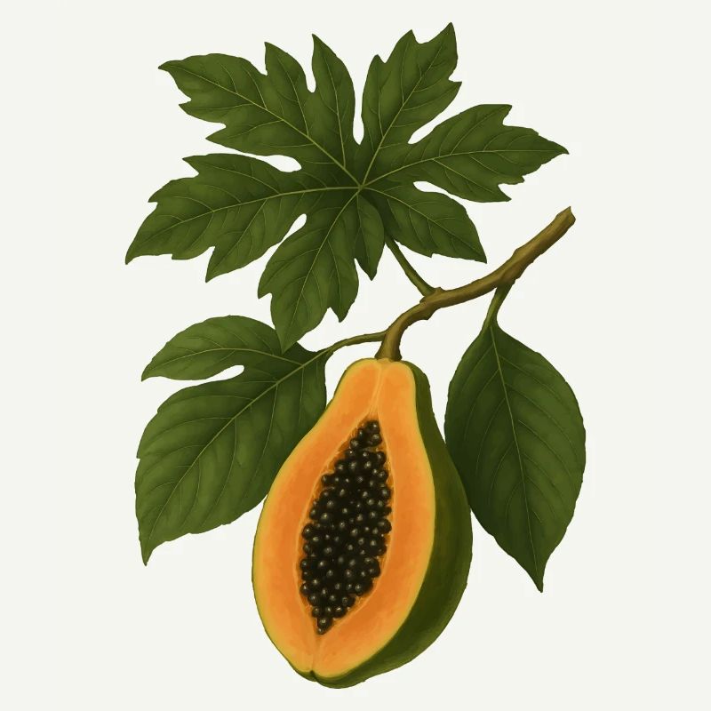 Vintage Botanical Papaya Fruit Illustration