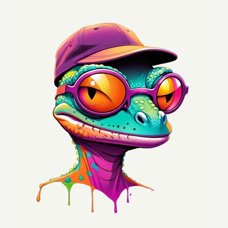 Gecko coloré avec casquette de lunettes de soleil