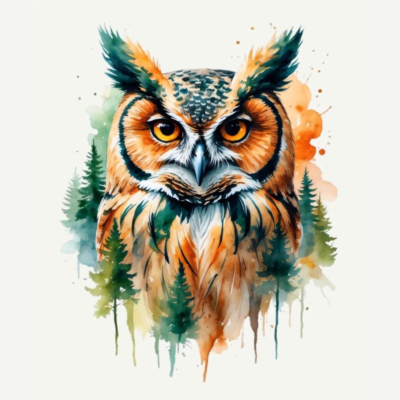 Wasserfarbene Eule im Walddesign