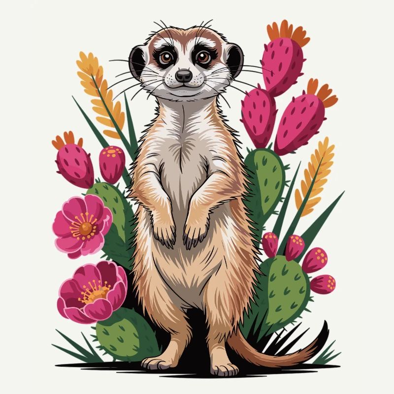 Cute meerkat between cacti