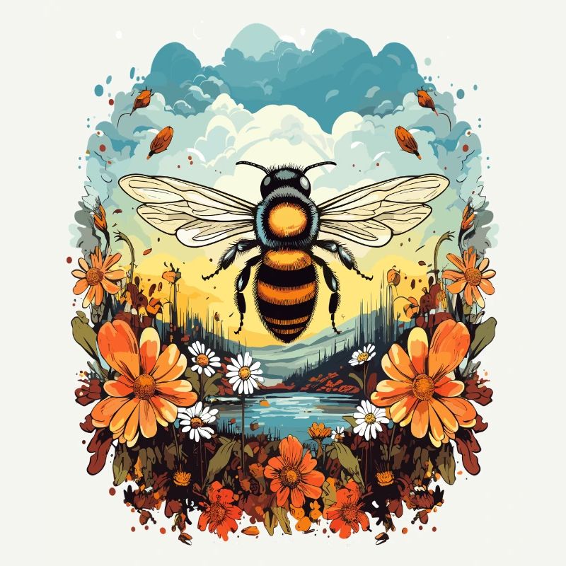 Bee light over flower meadow