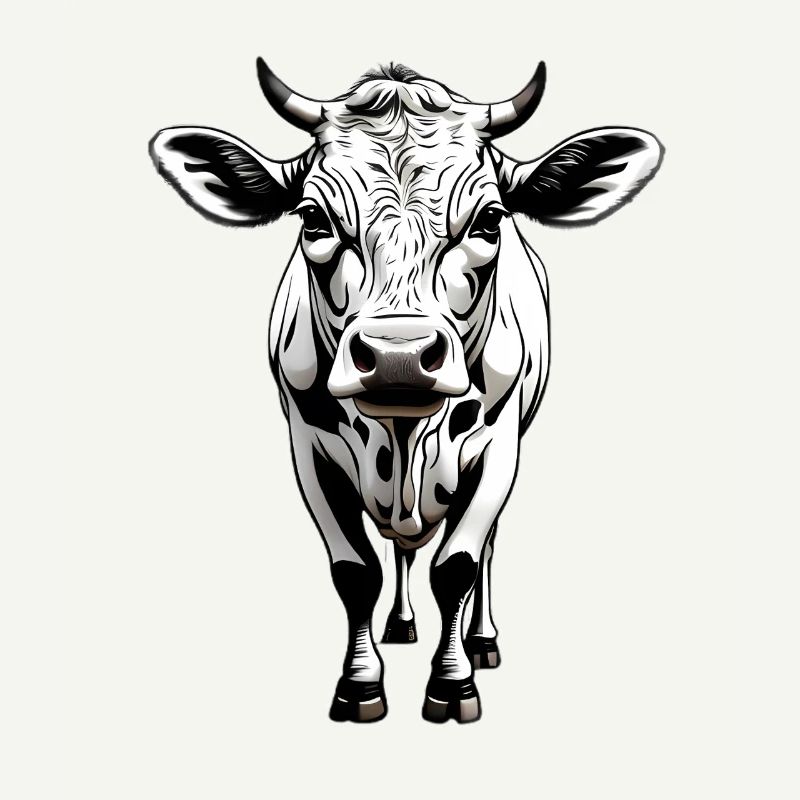 Monochrome Cow Head Illustration