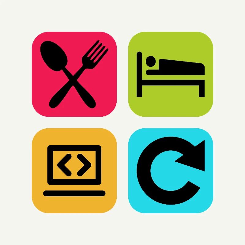 Essen, schlaf, Programm wiederholen, lustiger Zitatcode