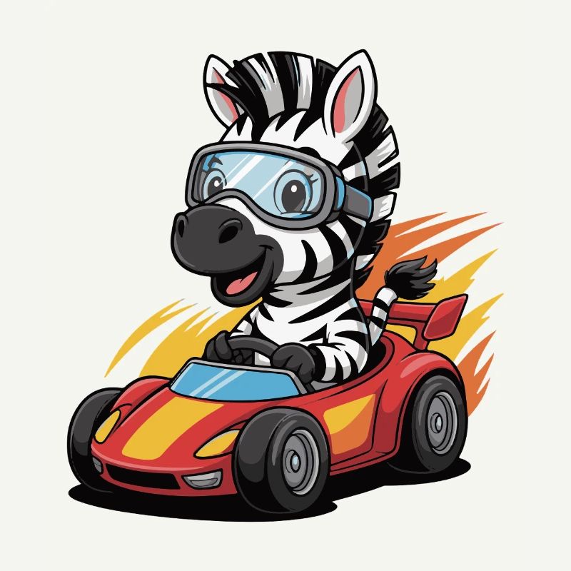 Kart de course Zebra avec lunettes de sécurité