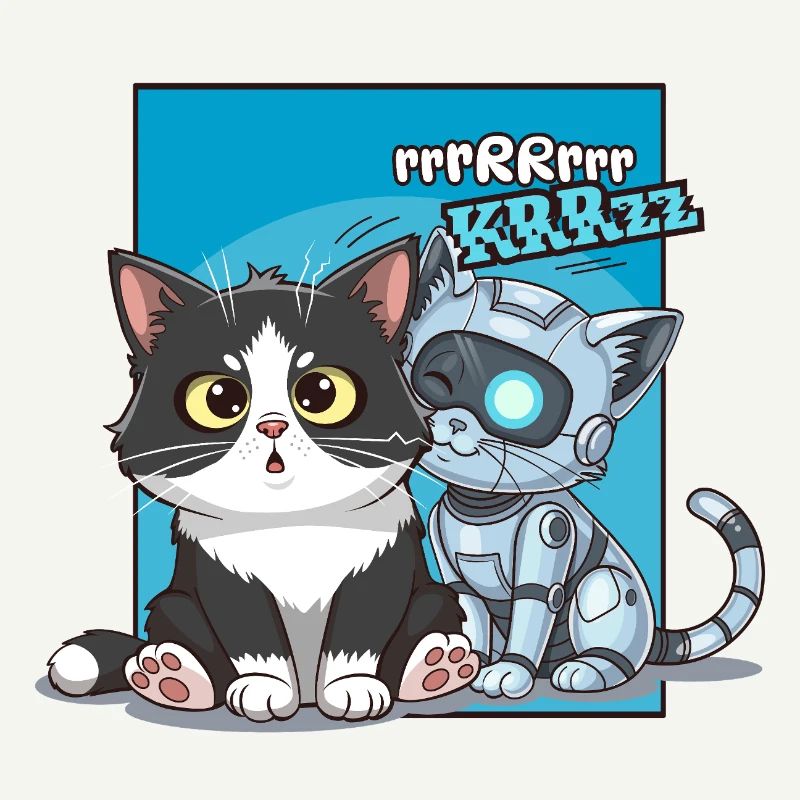 Katze und Roboter, Humor, Cartoon, Comics