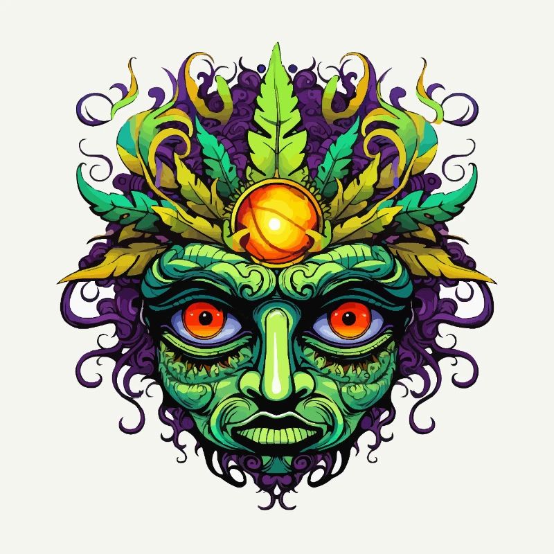 Masque psychédélique visage avec couronne de soleil
