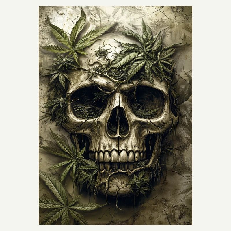 Schädel mit Hanfblättern