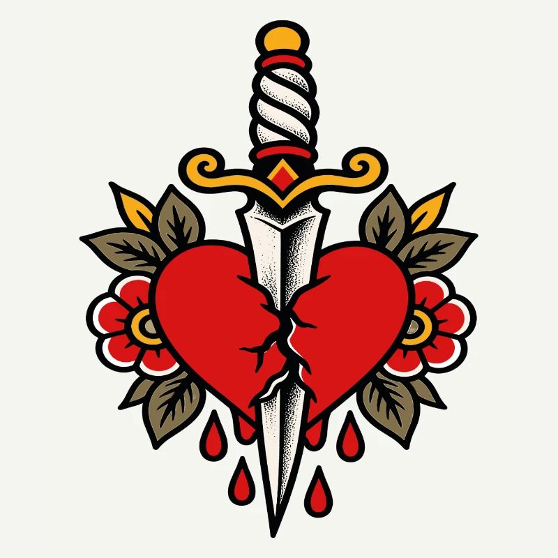 Heart Pierced Dagger Tattoo Style