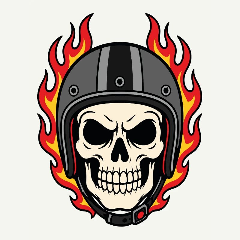 Flaming Skull with Motorcycle Helmet