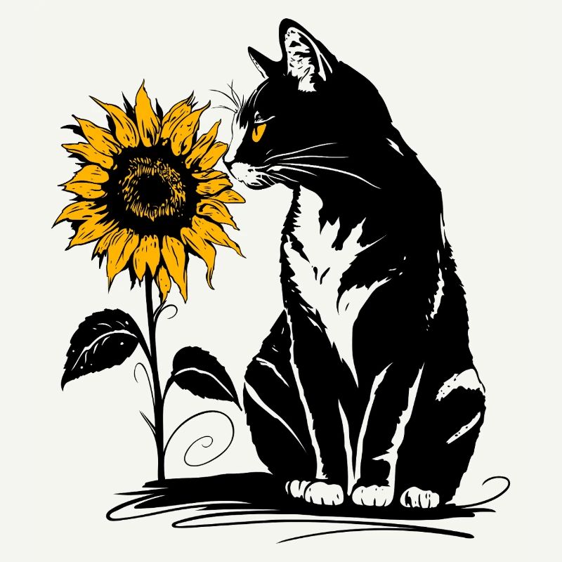 Katze mit Sonnenblume – Süßes Tiermotiv