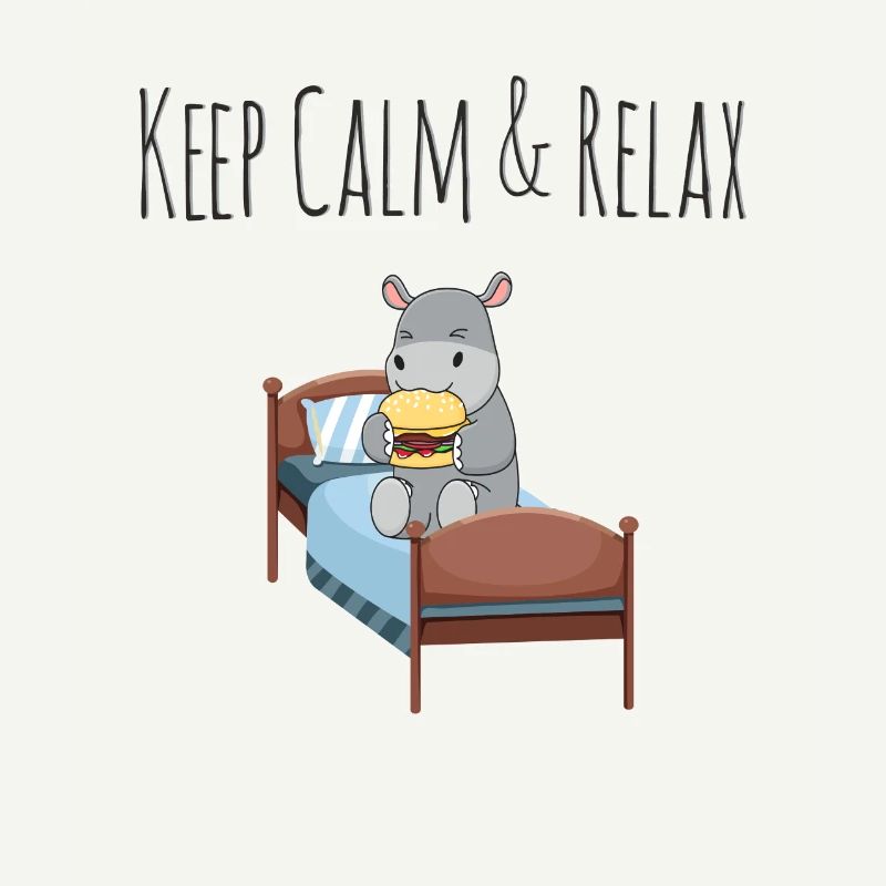 Keep Calm & Relax - süßes Nilpferd mit Burger