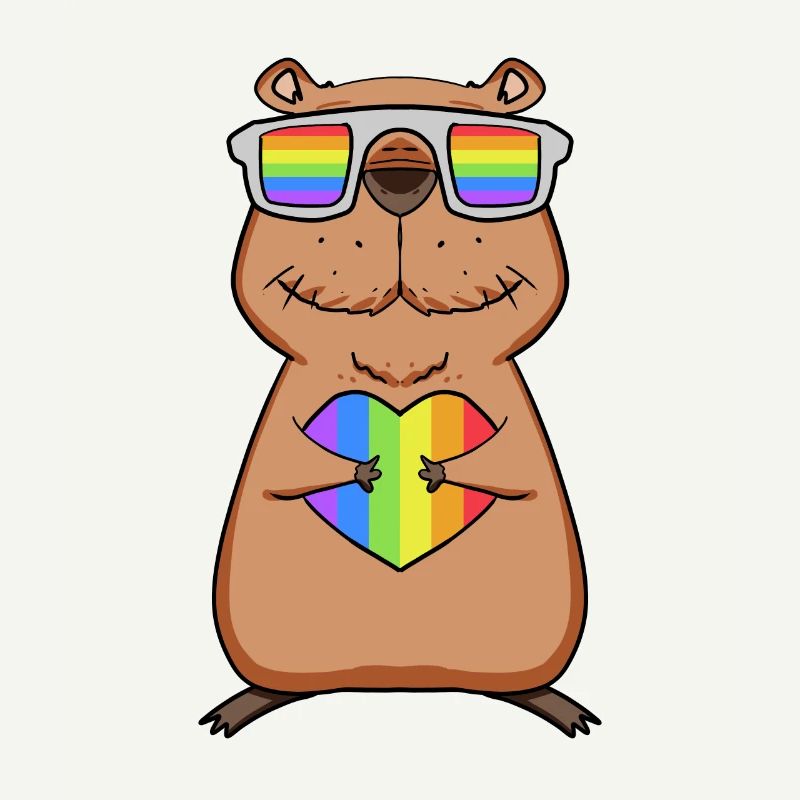 Regenbogen - Capybara mit Brille und Herz