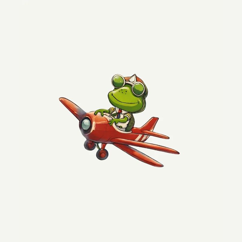 Pilot frog in a red plane