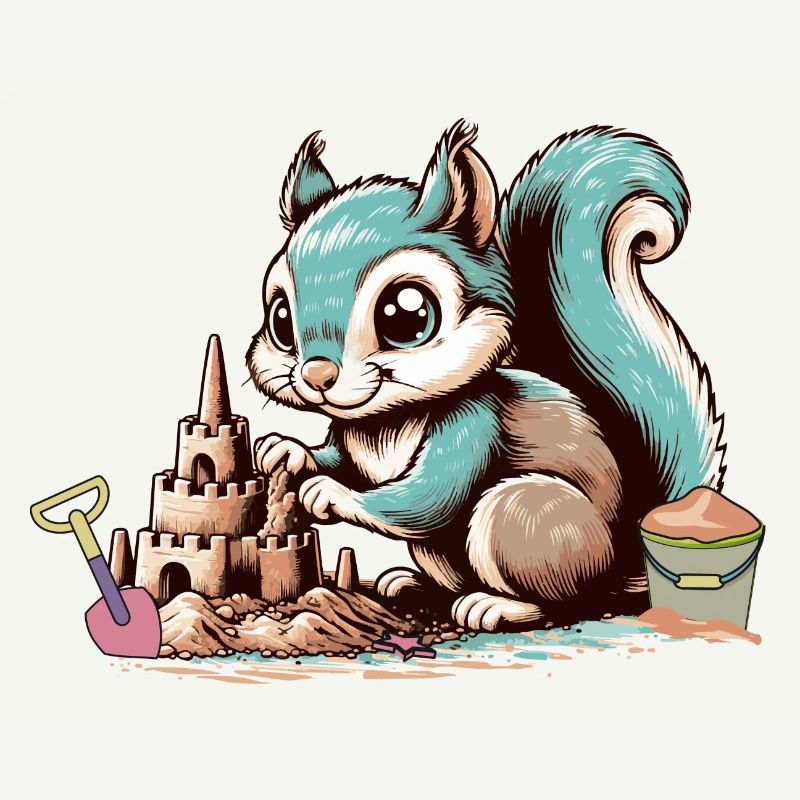 Écureuil de dessin animé mignon dans le bac à sable